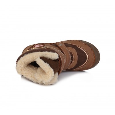 D.D. step dievčenská detská celokožená zimná blikajúca obuv W068-767M Chocolate